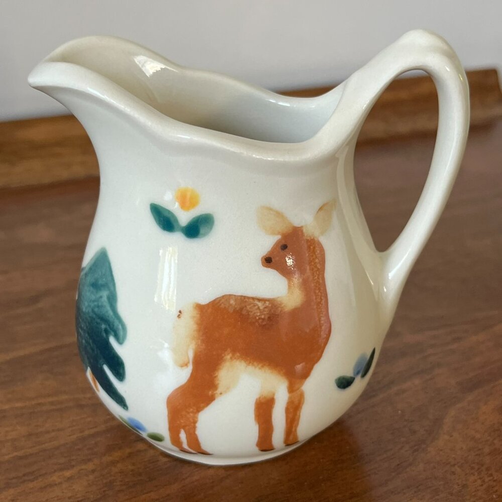 Hartstone Pottery "High Country" Creamer Deer & Trees Stoneware Vintage USA 4.5"